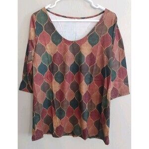 Women's Western Ethnic Printed Ornament 3/4 Sleeve Casual T Shirt Top Blouse M